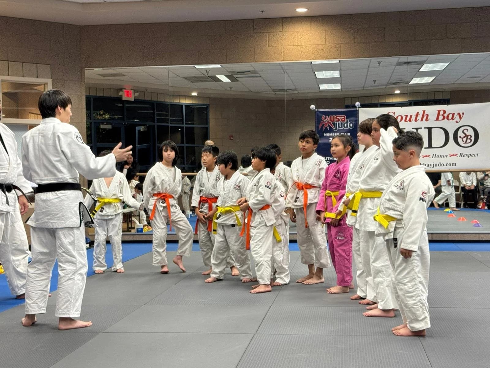 South Bay Judo students lined up on the mat during class