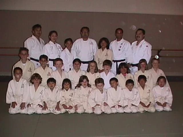 One of the first South Bay Judo classes gathered on the mat